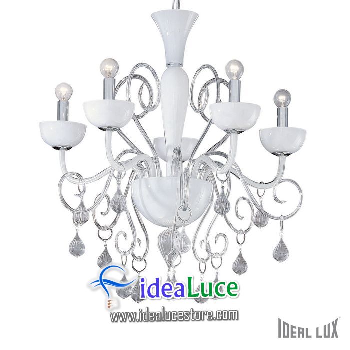 lampadario sospensione ideal lux lilly sp5 bianco 022789