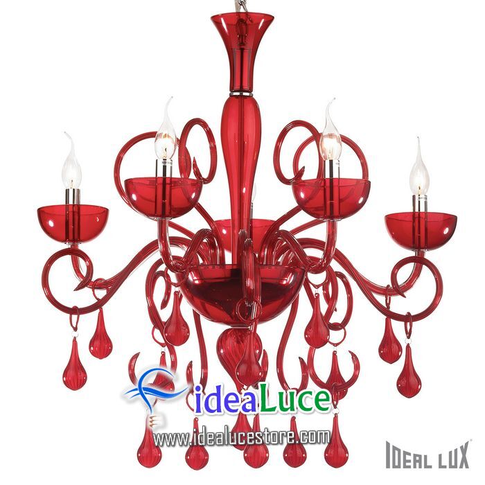 lampadario sospensione ideal lux lilly sp5 rosso 073453