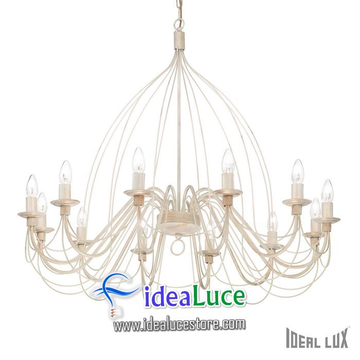 lampadario sospensione ideal lux corte sp12 bianco antico 097664