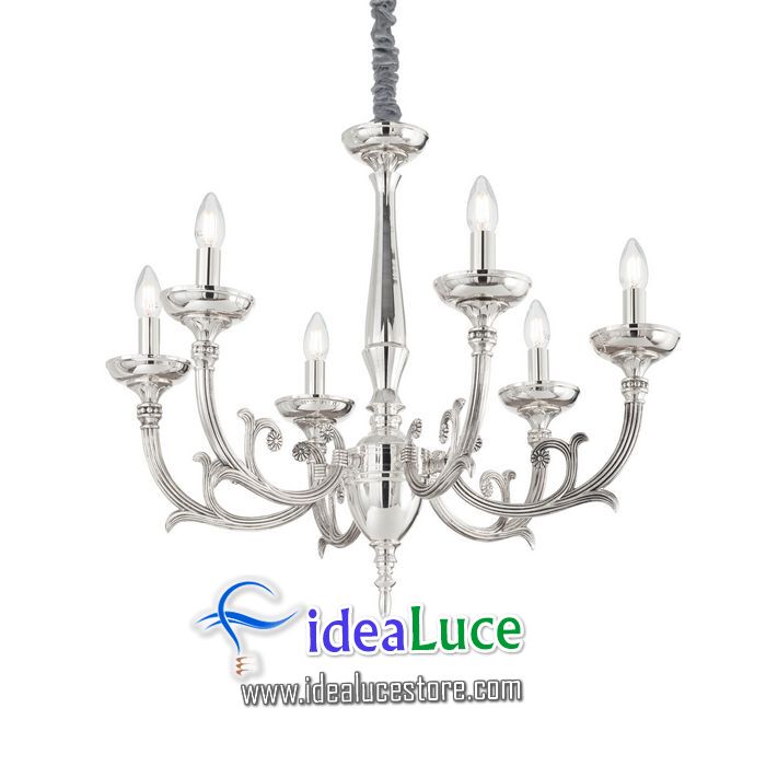 Lampadario sospensione Ideal Lux Lancelot SP6 ARGENTO 159874 Lampadario sospensione Ideal Lux Lancelot SP6 ARGENTO 159874